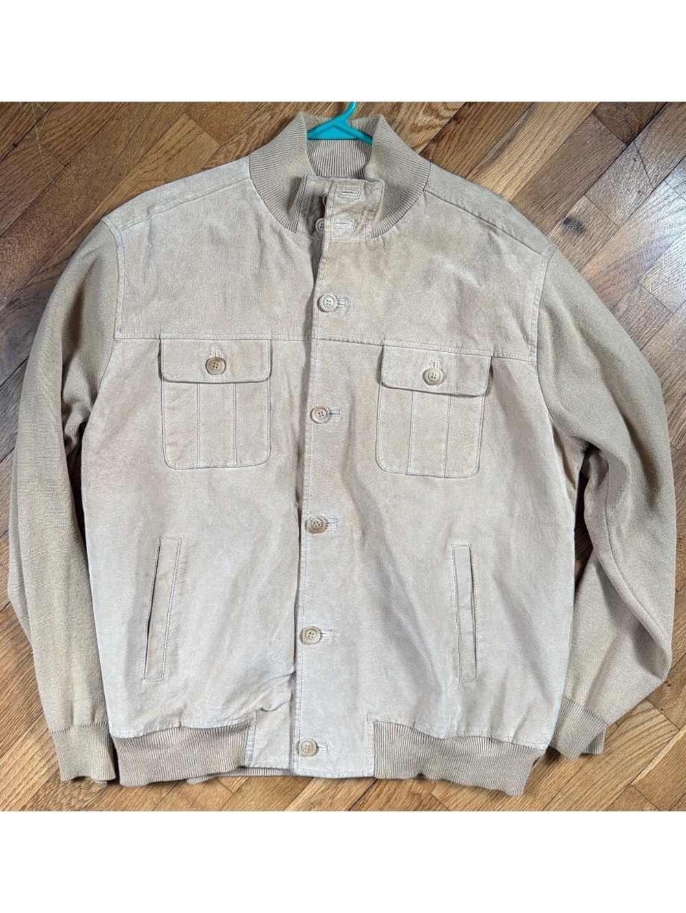 XL - Men - Perry Ellis Premium Beige Suede Knit Bomber